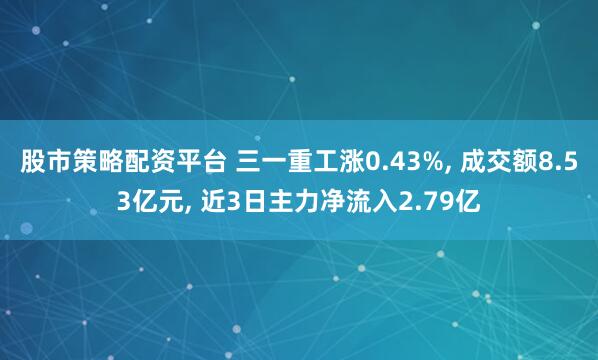 股市策略配资平台 三一重工涨0.43%, 成交额8.53亿元, 近3日主力净流入2.79亿